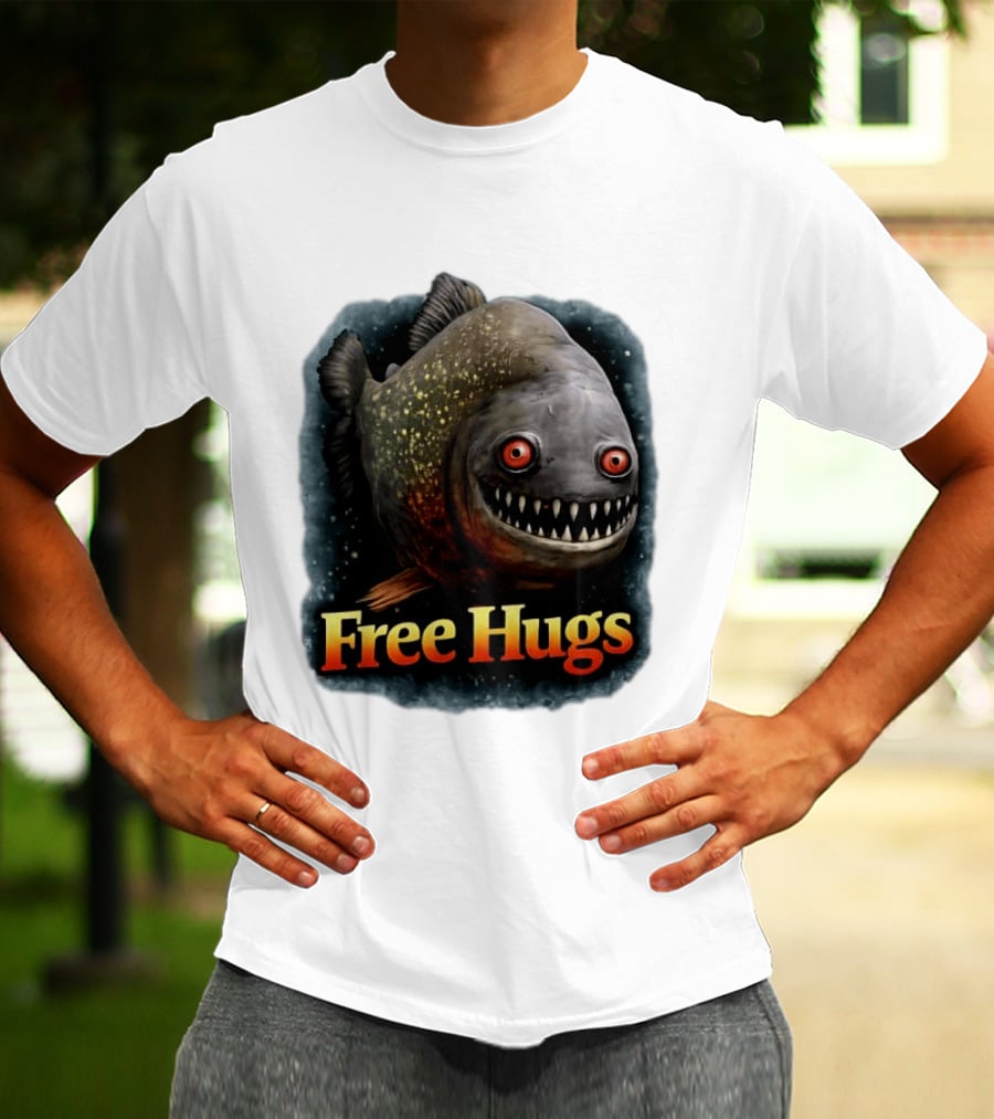 Piranha Free Hugs Creepy Fish Joke T-Shirt