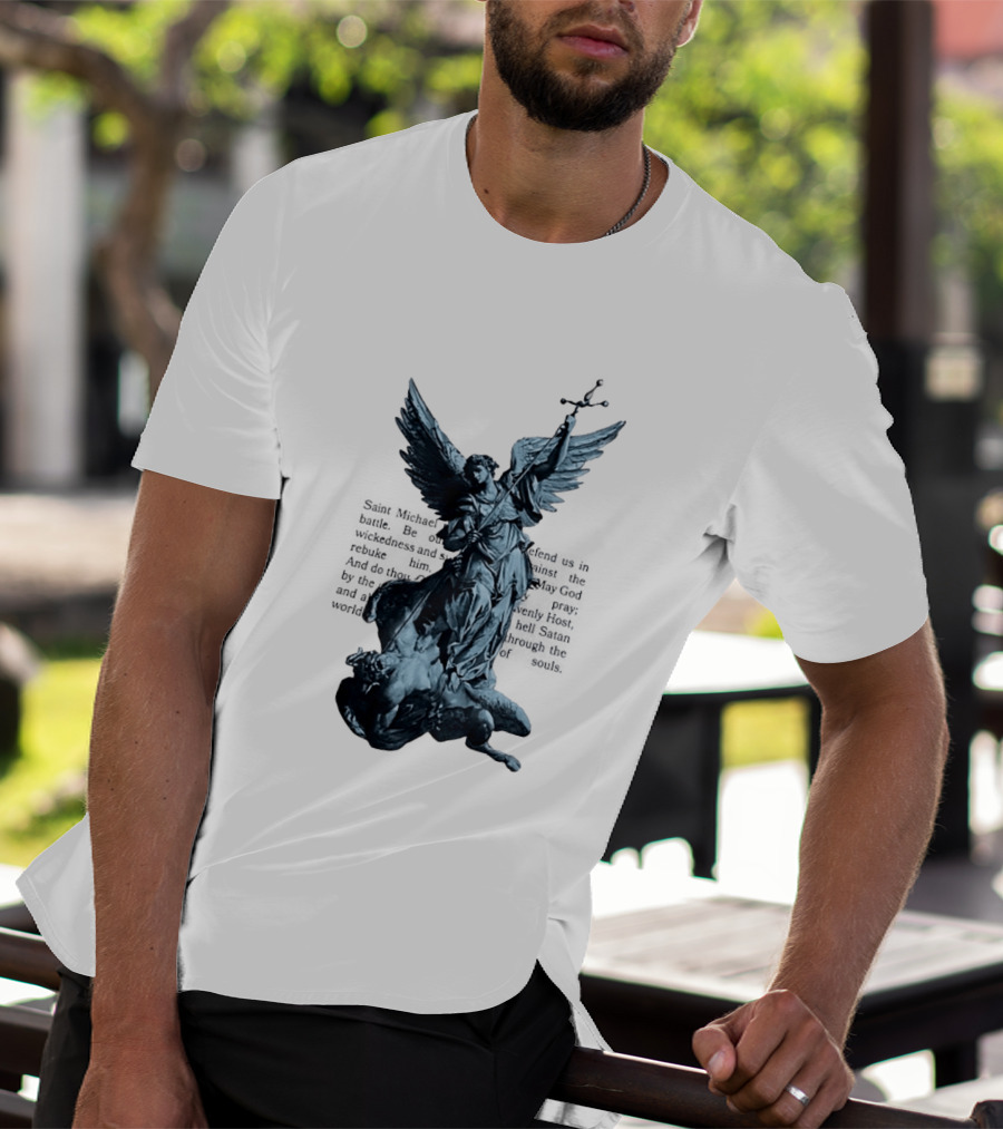 Saint Michael Overcoming Satan With Sword And Wings T-Shirt