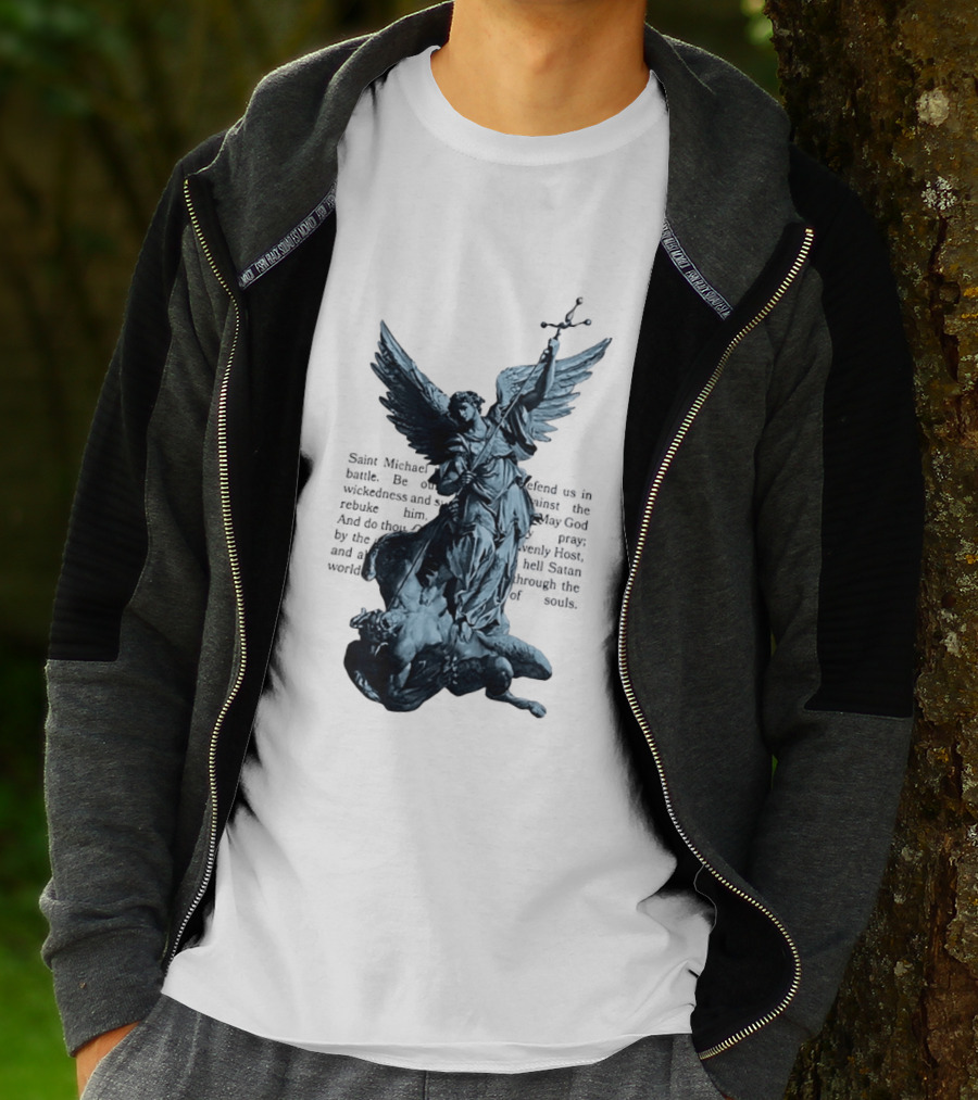 Saint Michael Overcoming Satan With Sword And Wings T-Shirt