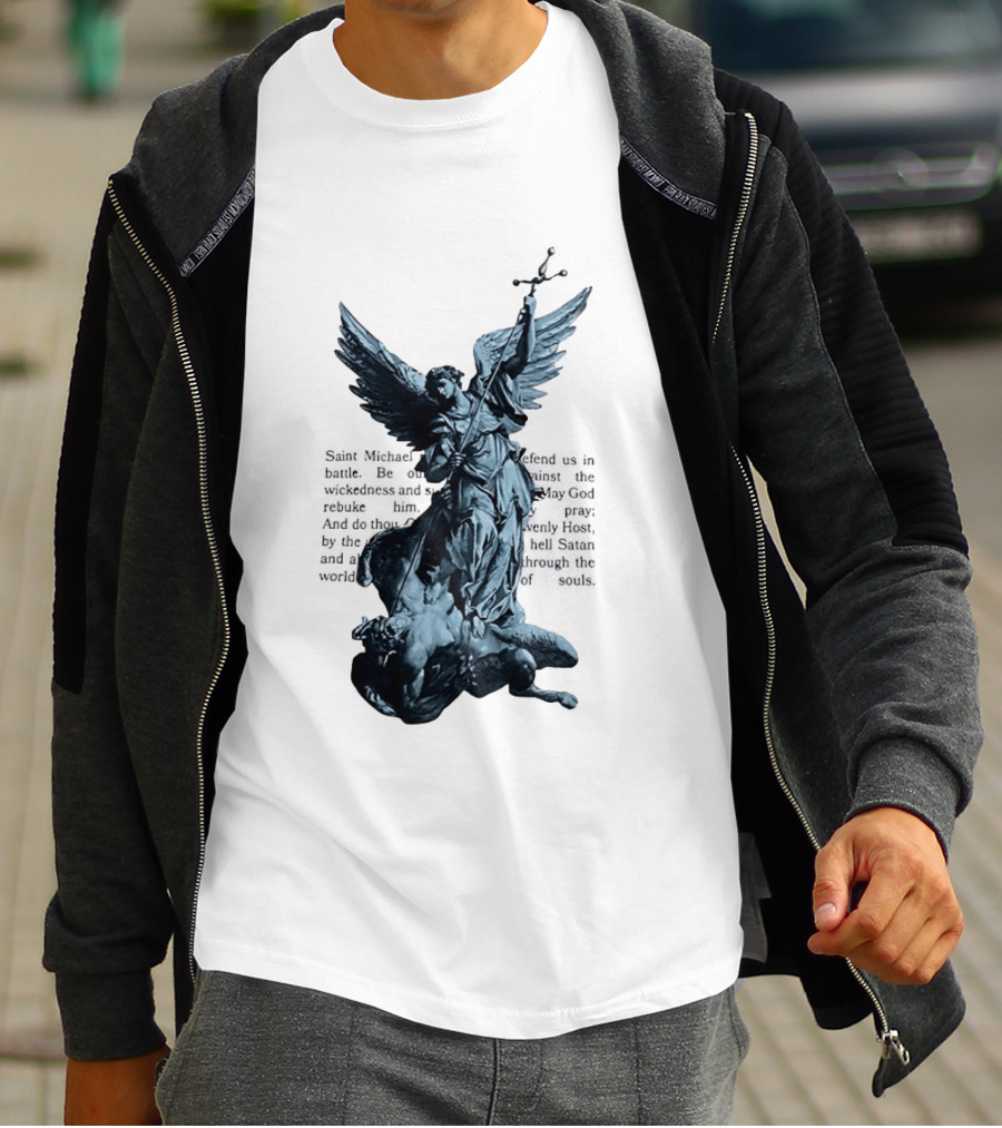 Saint Michael Overcoming Satan With Sword And Wings T-Shirt