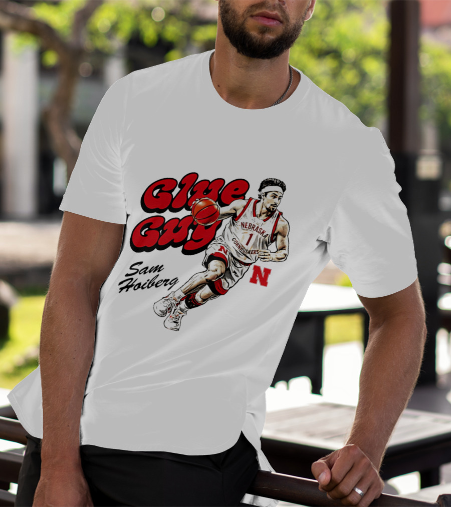 Nebraska Cornhuskers Glue Guy Sam Hoiberg Cartoon Basketball Player T-Shirt