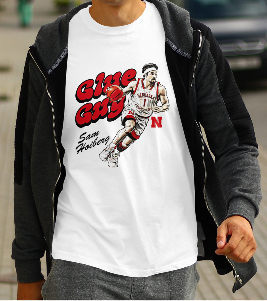 Nebraska Cornhuskers Glue Guy Sam Hoiberg Cartoon Basketball Player T-Shirt