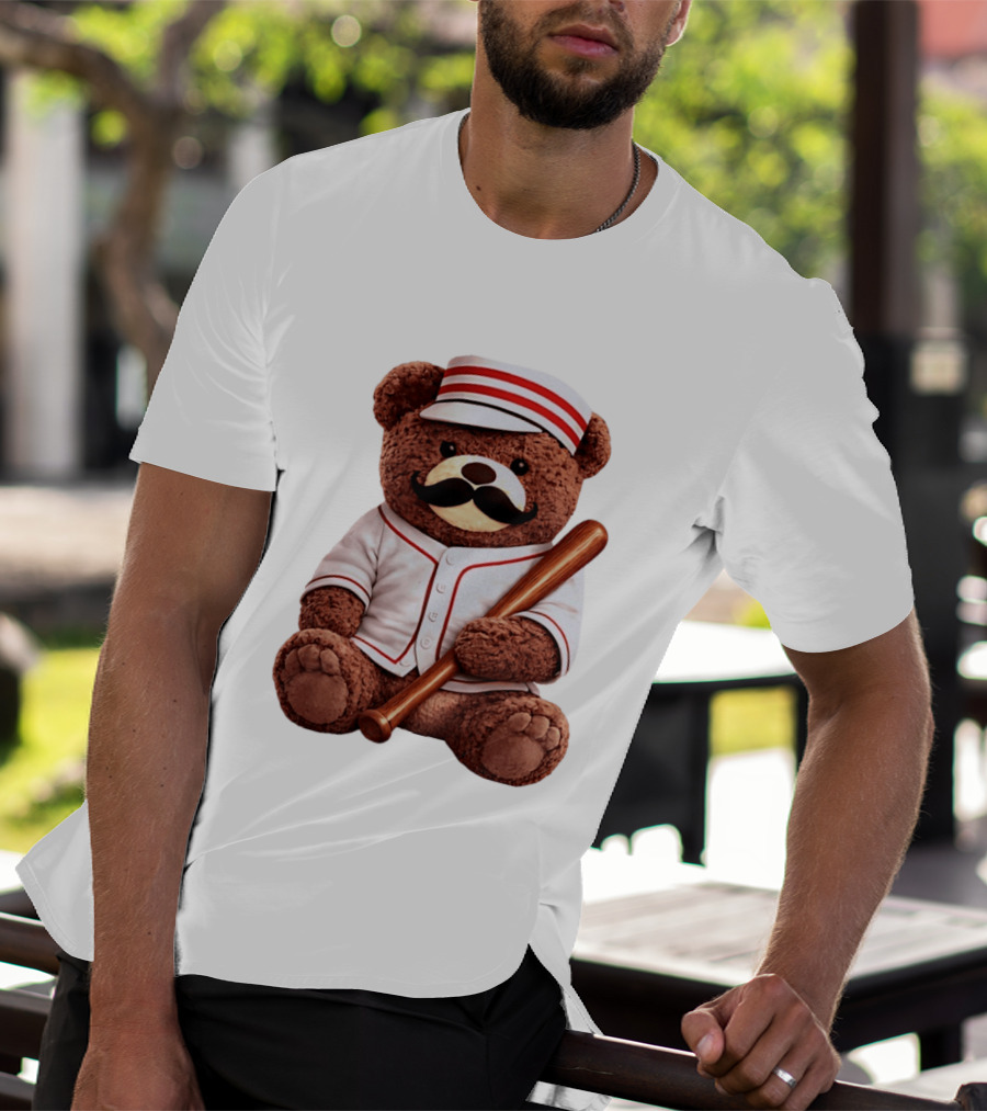 Teddy Bear Baseball Player With Bat And Jeyser Striped Uniform T-Shirt