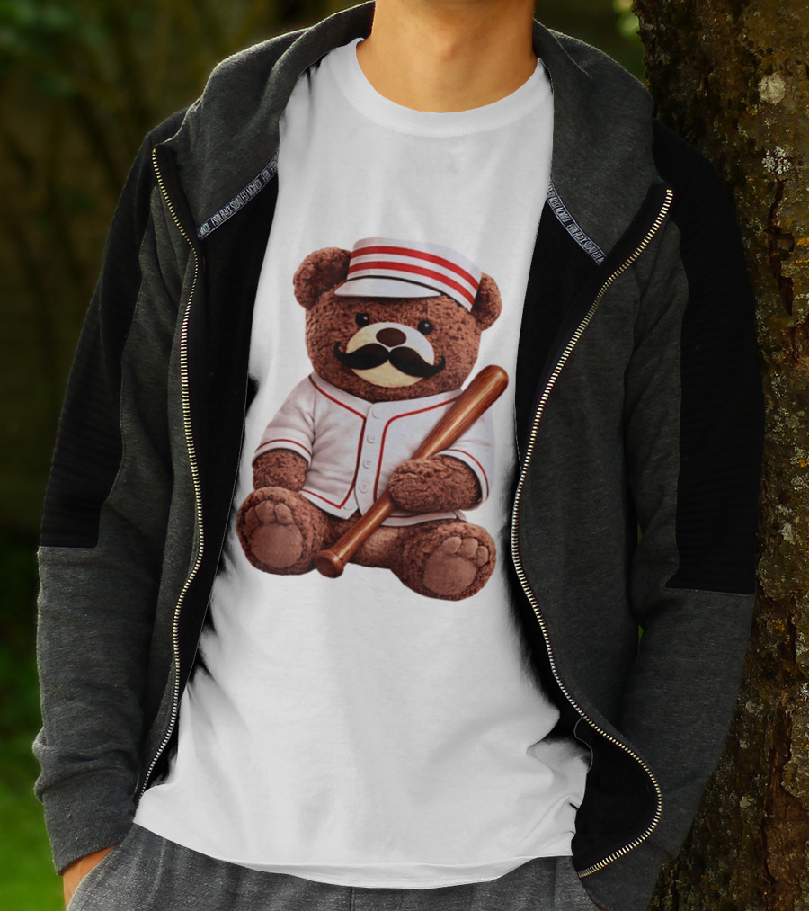 Teddy Bear Baseball Player With Bat And Jeyser Striped Uniform T-Shirt