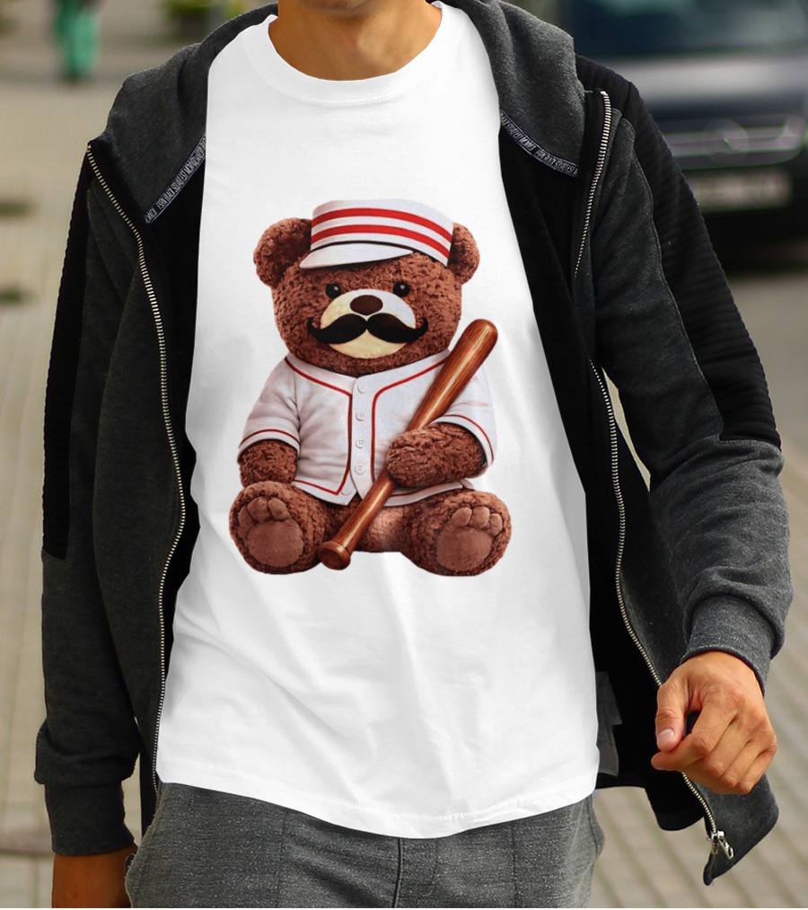 Teddy Bear Baseball Player With Bat And Jeyser Striped Uniform T-Shirt
