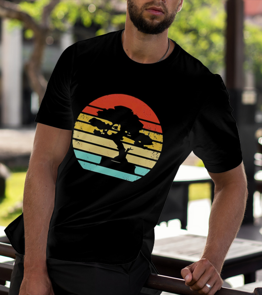 Bonsai Tree Silhouette Japan Retro Sunset T-Shirt