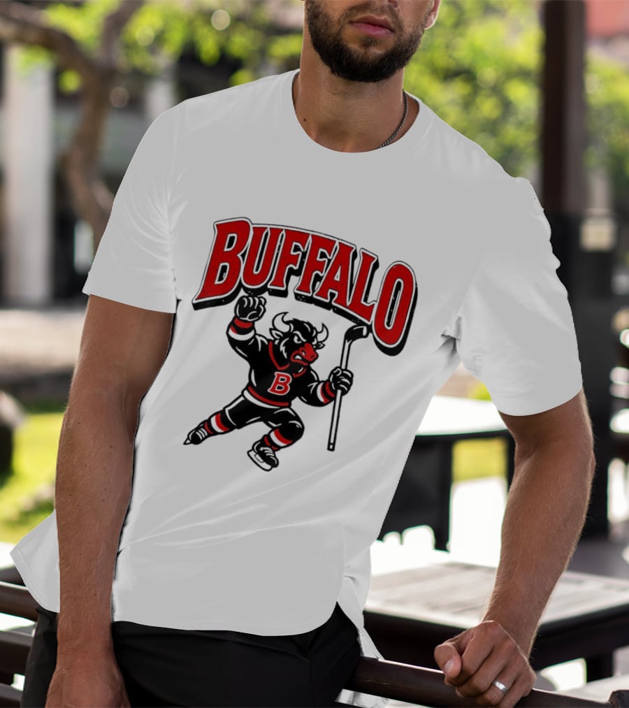 Buffalo Sabres Hockey Bull Holding Stick Retro Sports Team T-Shirt