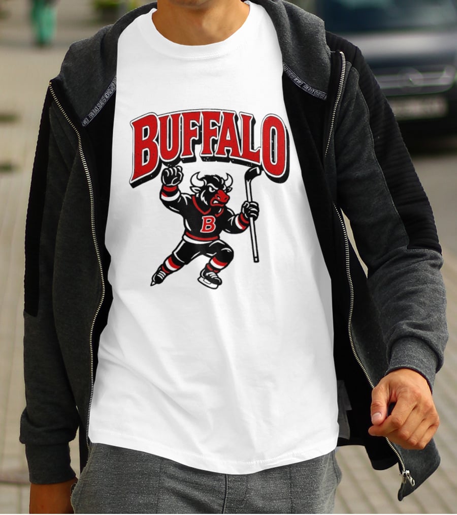 Buffalo Sabres Hockey Bull Holding Stick Retro Sports Team T-Shirt