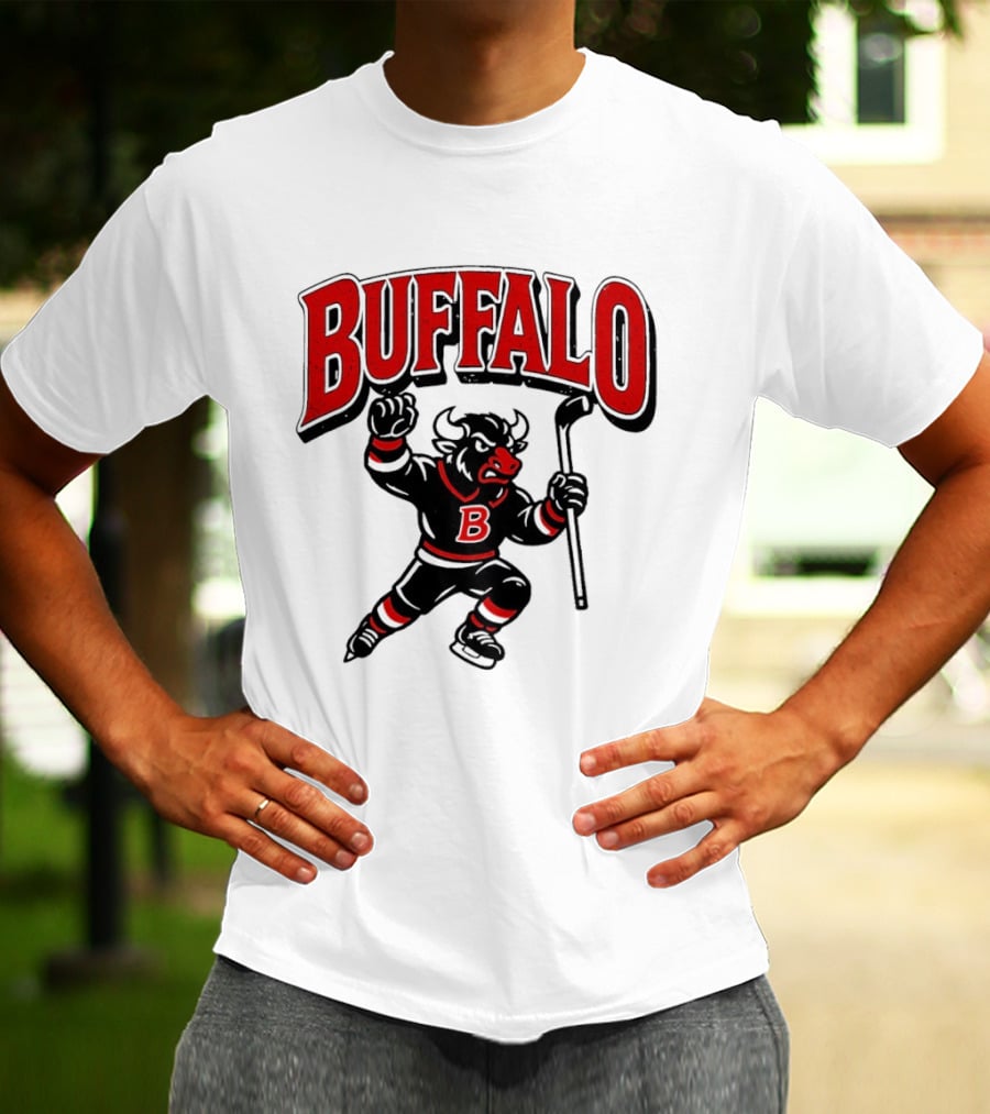 Buffalo Sabres Hockey Bull Holding Stick Retro Sports Team T-Shirt