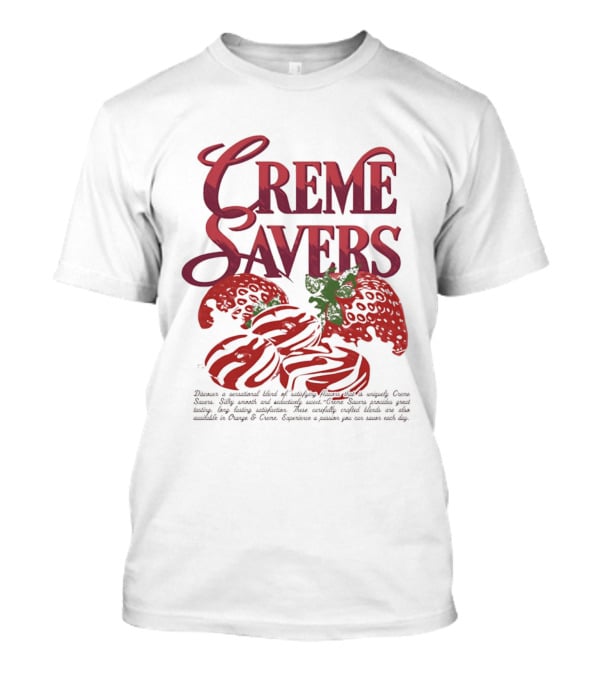 Creme Savers Strawberry Swirl Candy Logo With Strawberries T-Shirt