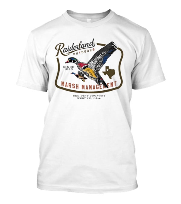 Raiderland Outdoors Marsh Management Since 1926 Red Dirt Country West TX USA T-Shirt
