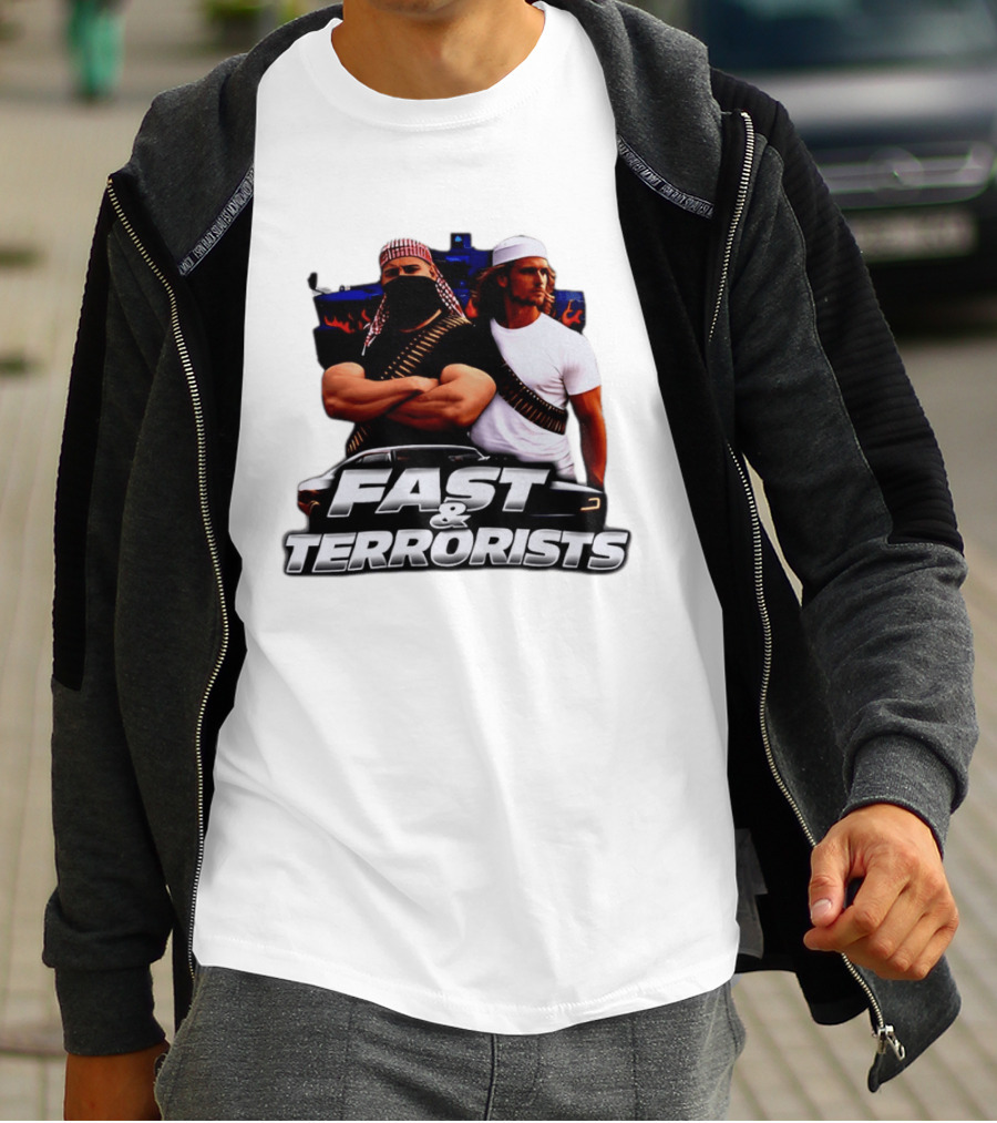 Fast & Terrorists Movie Parody With Muscle Cars And Bandolier T-Shirt
