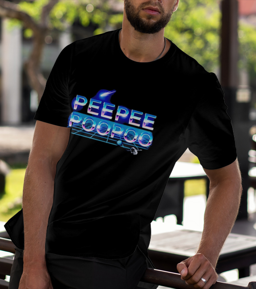 Peepee Poopoo Retro Space Neon Grid Bird Rocket T-Shirt