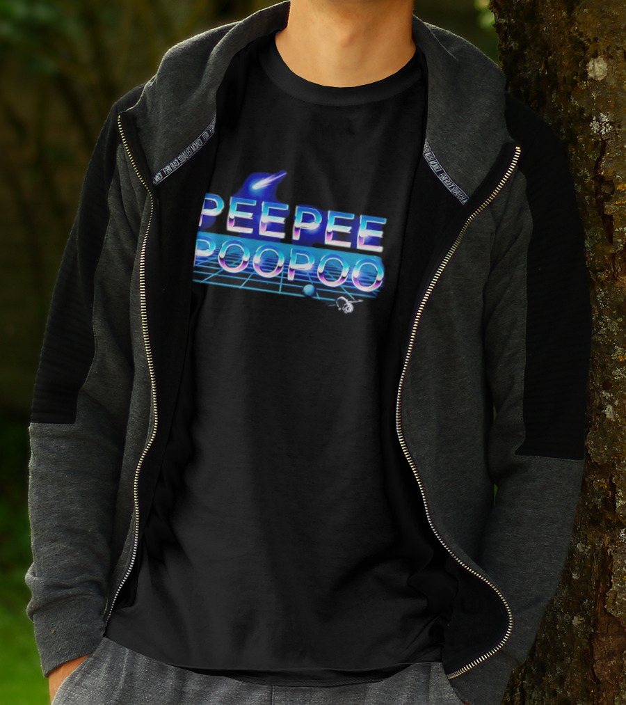 Peepee Poopoo Retro Space Neon Grid Bird Rocket T-Shirt