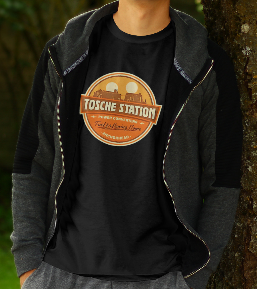 Tosche Station Power Converters Fuel For Leaving Home Anchorhead Twin Suns Desert Scene T-Shirt