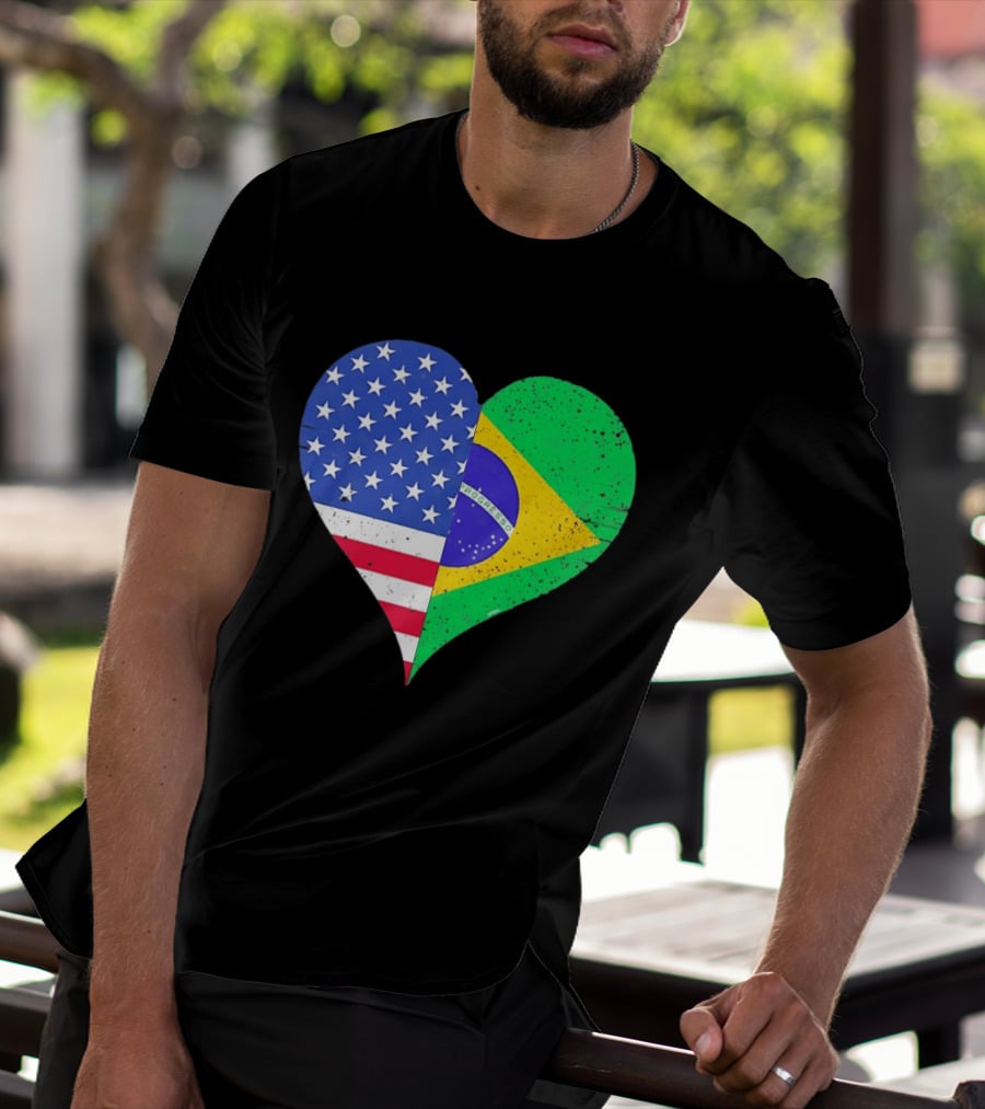 Brazilian And American Heart Flags Unity T-Shirt