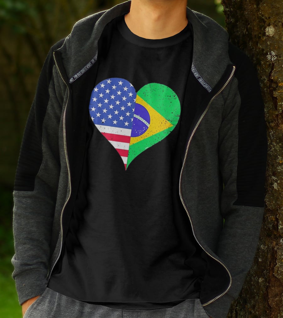 Brazilian And American Heart Flags Unity T-Shirt