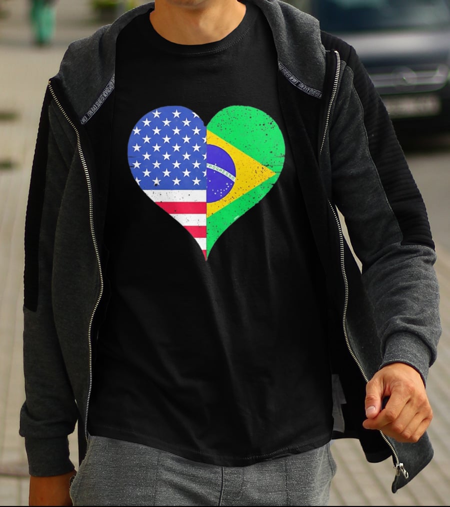Brazilian And American Heart Flags Unity T-Shirt