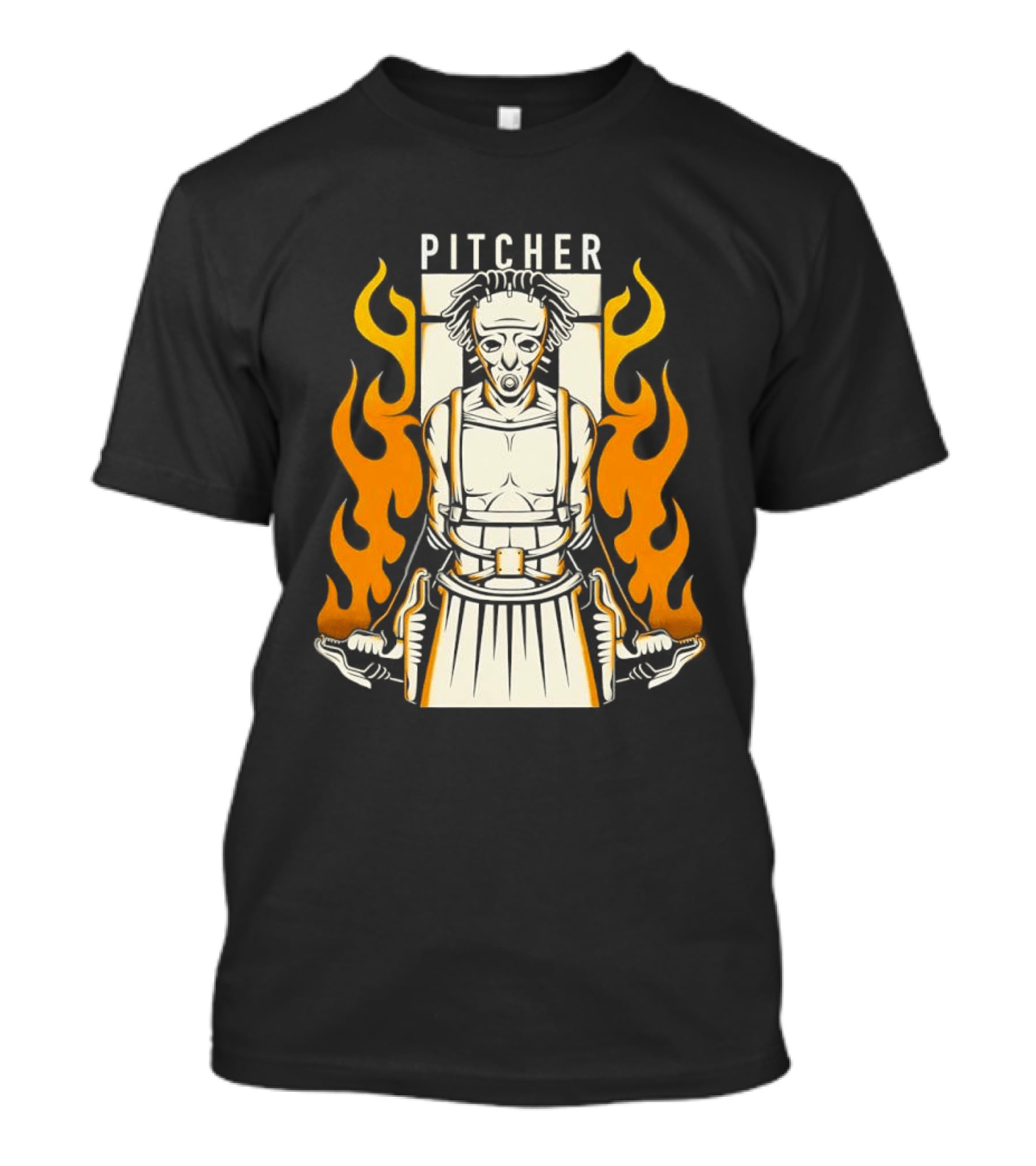 Pitcher Zombie Flames Baseball Undead T-Shirt