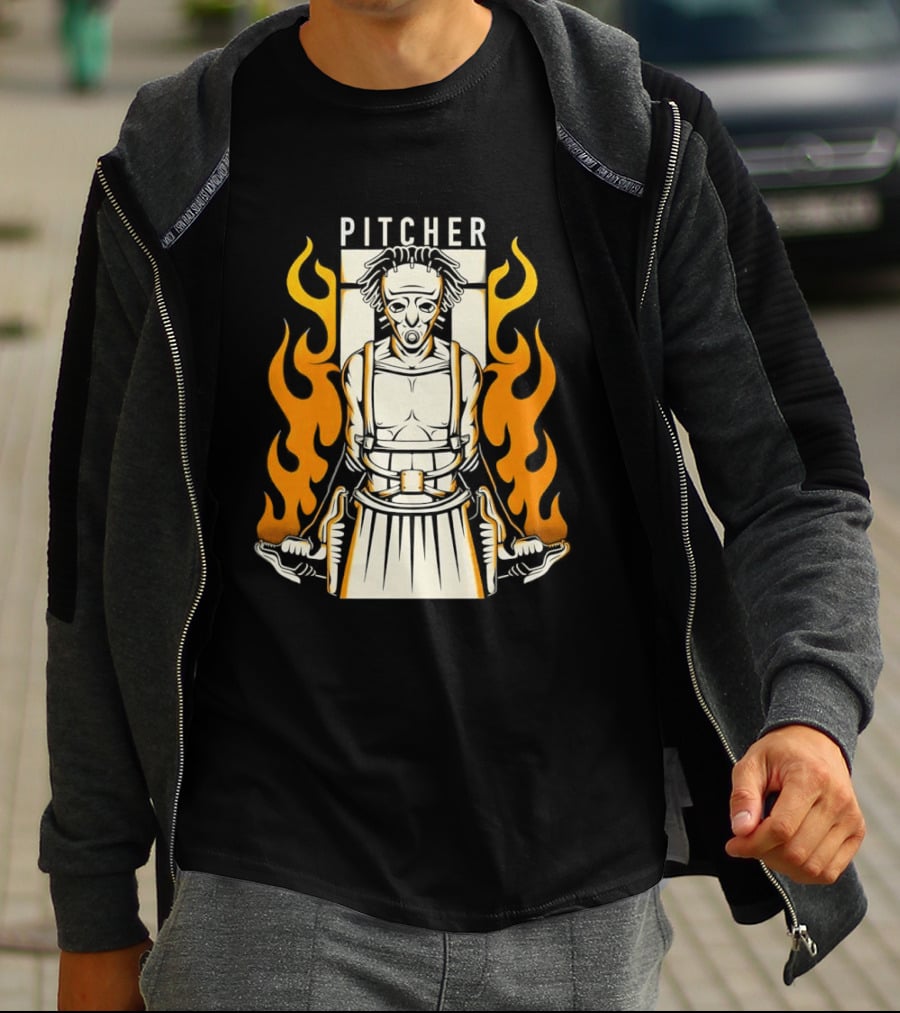 Pitcher Zombie Flames Baseball Undead T-Shirt