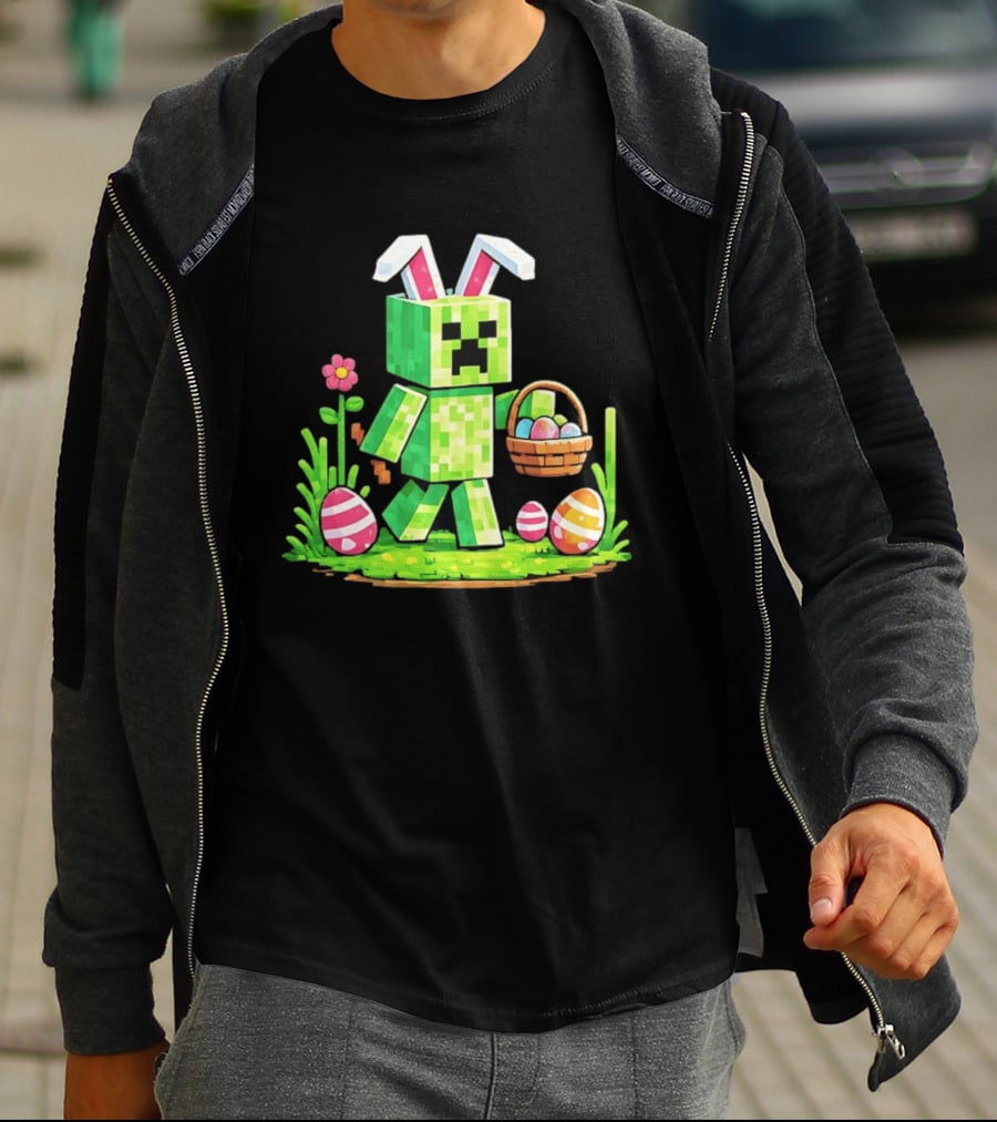 Creeper Rabbit Ears Easter Egg Hunt Gamer Pixel T-Shirt