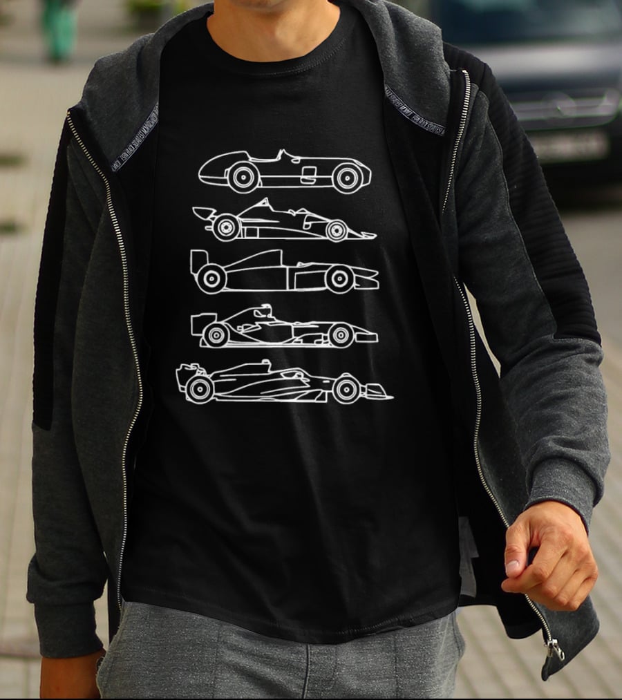 Evolution Of The F1 Cars Through Detailed Side View Drawings T-Shirt