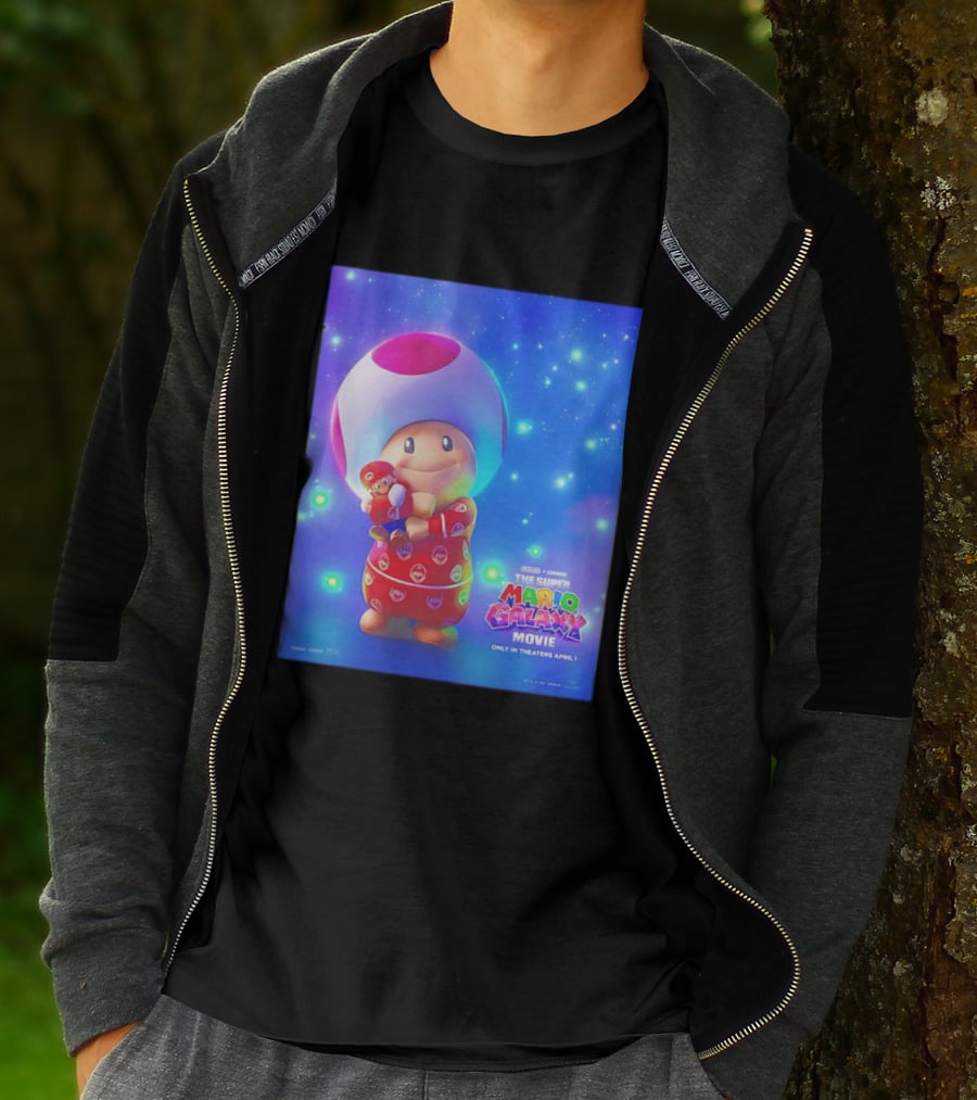 The Super Mario Galaxy Movie Toad Hugging Mario Pajamas Only In Theaters April 1 T-Shirt