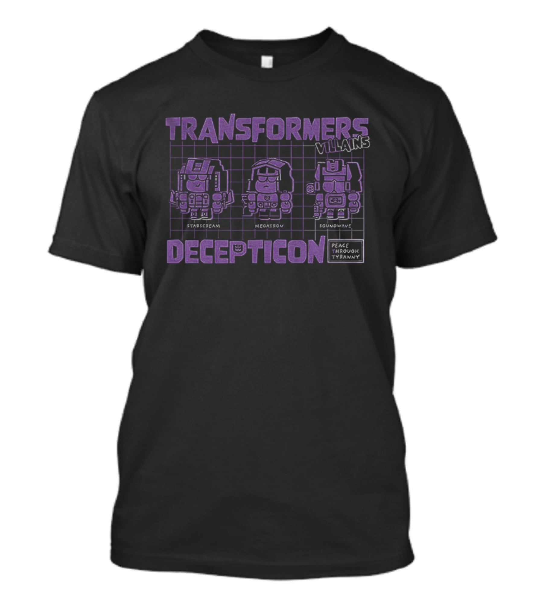 Transformers Decepticon Villains Starscream Megatron Soundwave Peace Through Tyranny T-Shirt