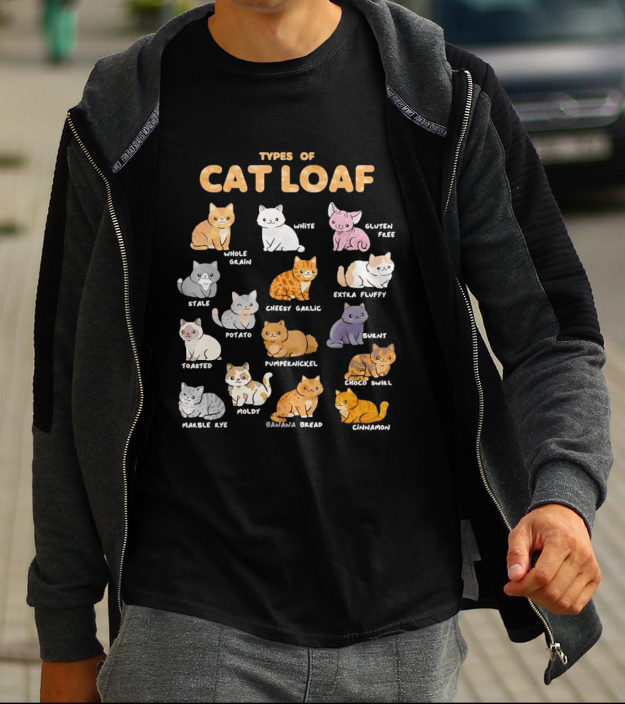 Types Of Cat Loaf Illustrated Cute Feline Varieties T-Shirt