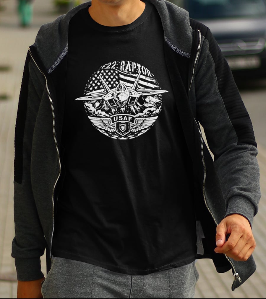 F 22 Raptor USAF American Flag Fighter Jet T-Shirt