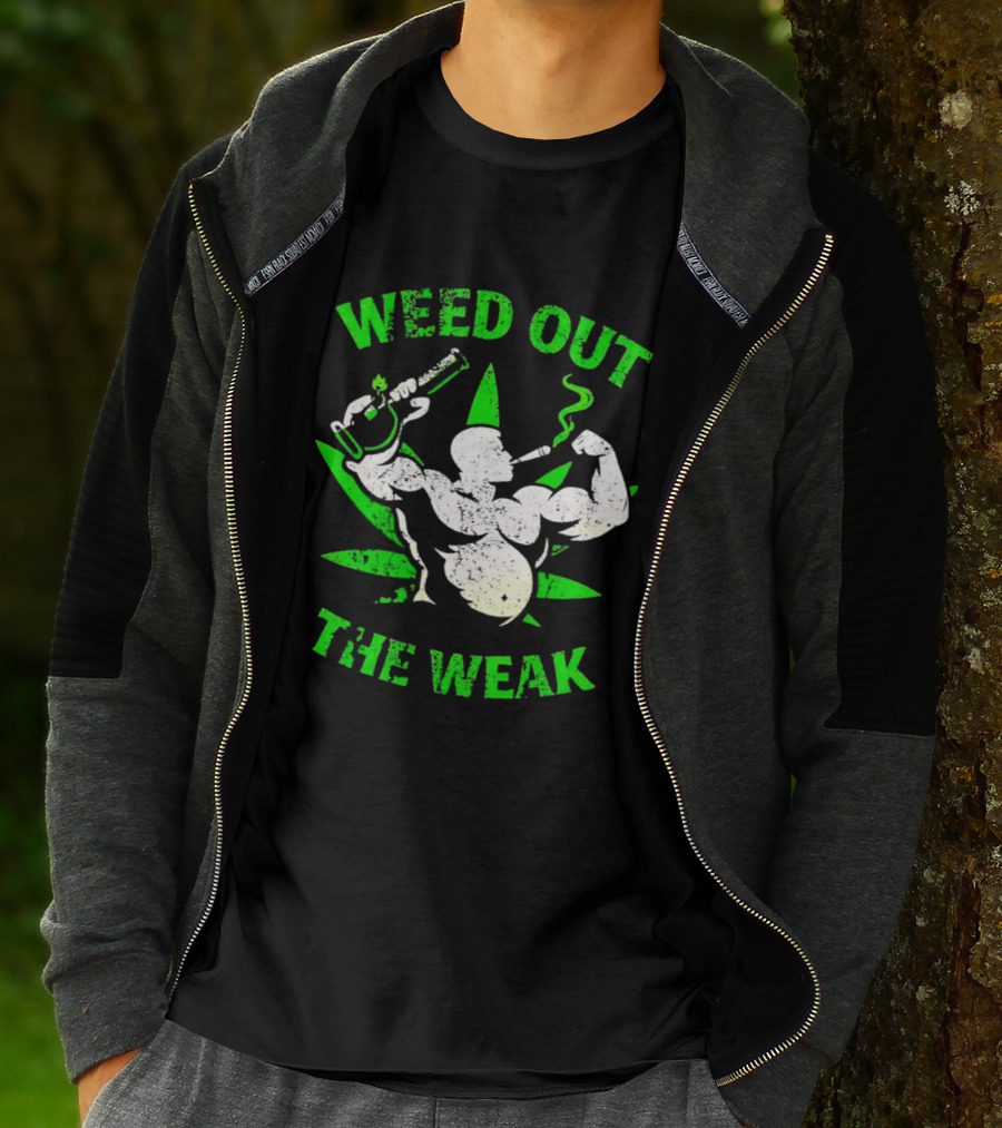 Weed Out The Weak Smoking Muscle Cannabis Leaf T-Shirt