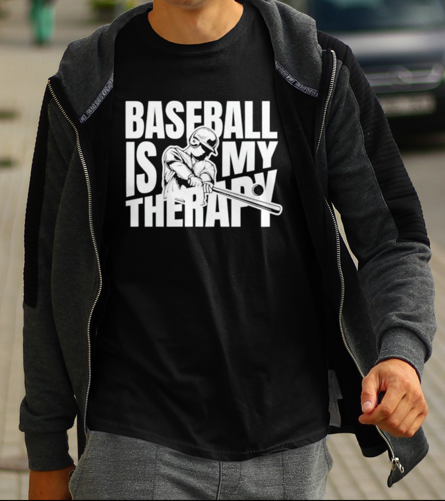 Baseball Is My Therapy Player Hitting Ball T-Shirt