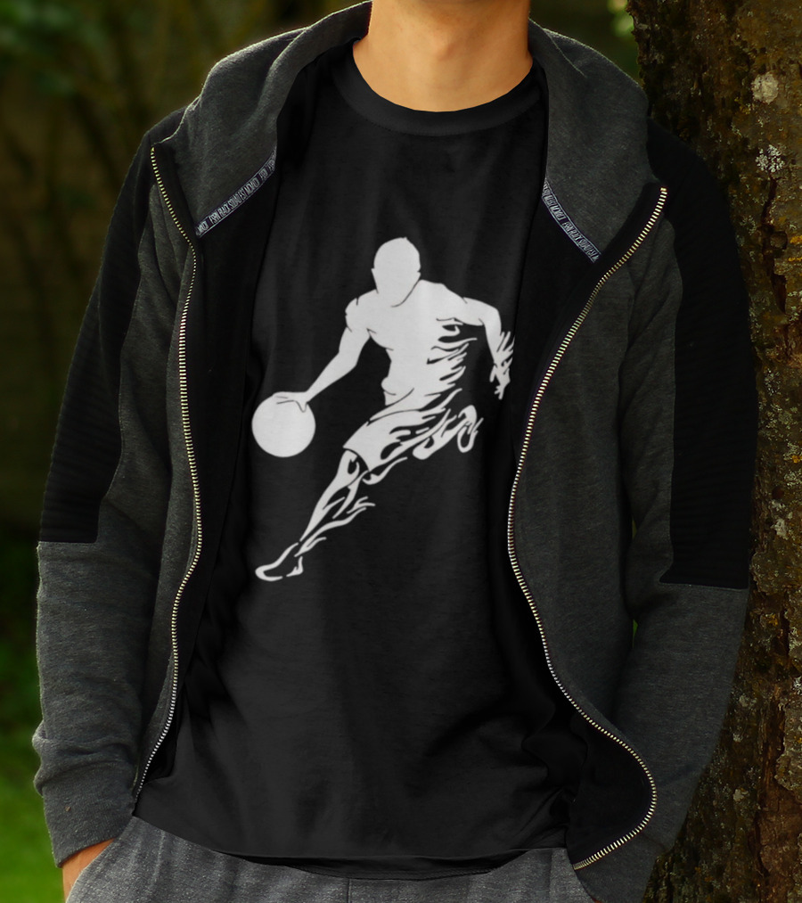 Basketball Player Dribbling With White Flame Motion T-Shirt