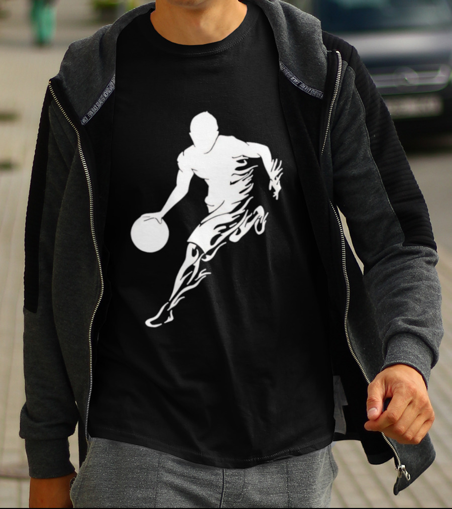 Basketball Player Dribbling With White Flame Motion T-Shirt
