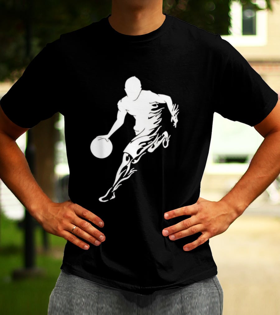 Basketball Player Dribbling With White Flame Motion T-Shirt