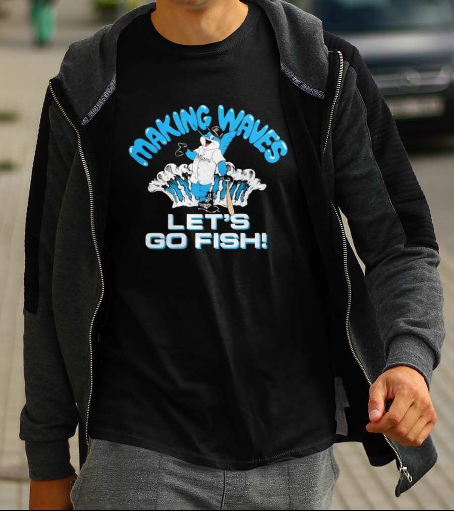 Making Waves Let's Go Fish Billy The Marlin Miami Marlins T-Shirt