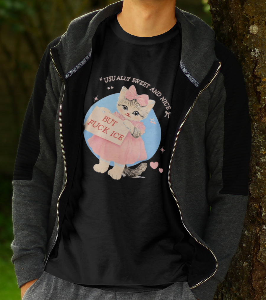 Kitten But Fuck Ice Usually Sweet And Nice Pink Bow Heart Cute Cat T-Shirt