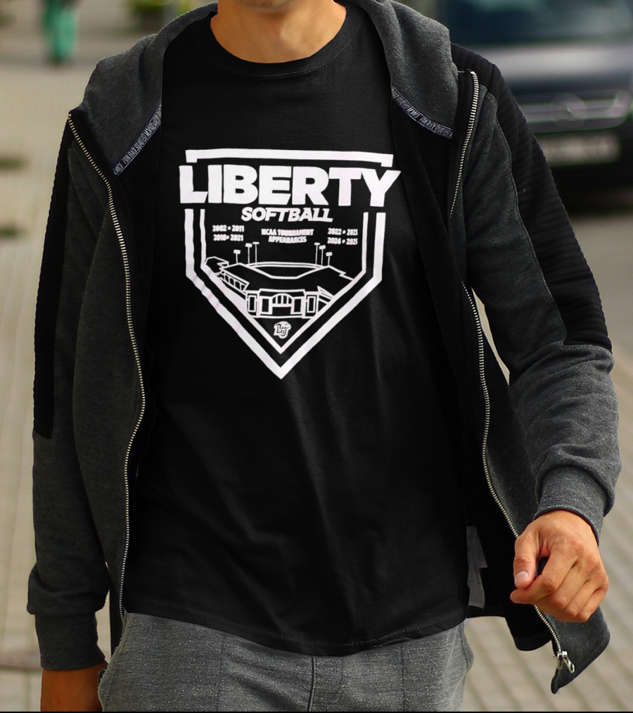 Liberty Softball 2005 2023 Stadium Illustration Tournament Dates T-Shirt
