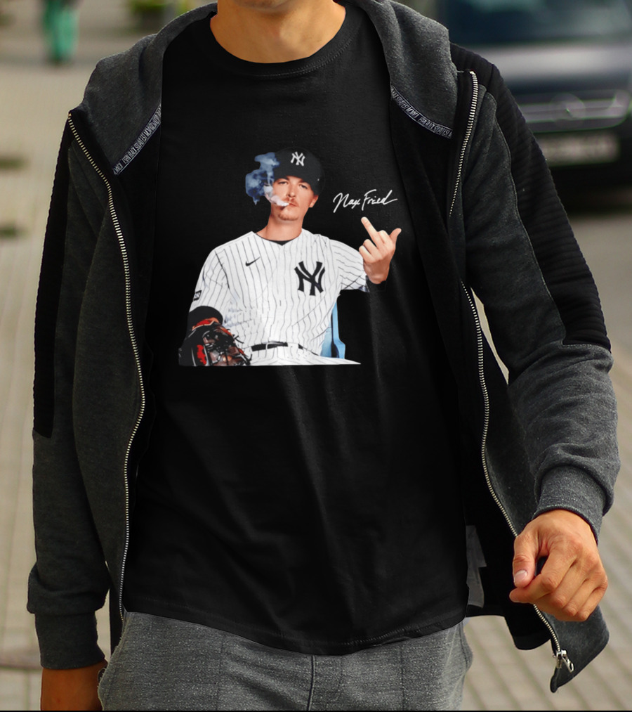 Max Fried New York Yankees Middle Finger Gesture Smoking 2026 T-Shirt