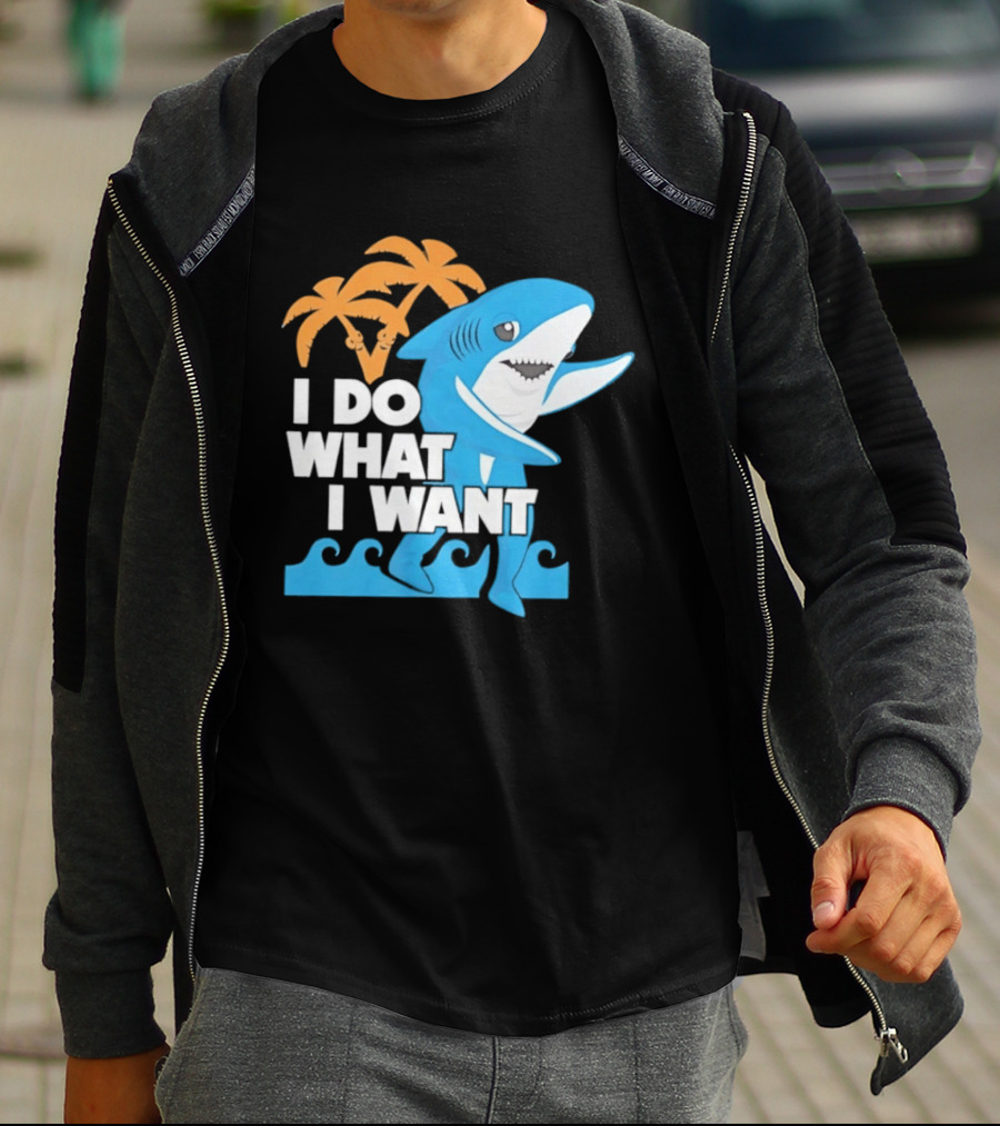 I Do What I Want Shark Palm Tree Sea Waves T-Shirt