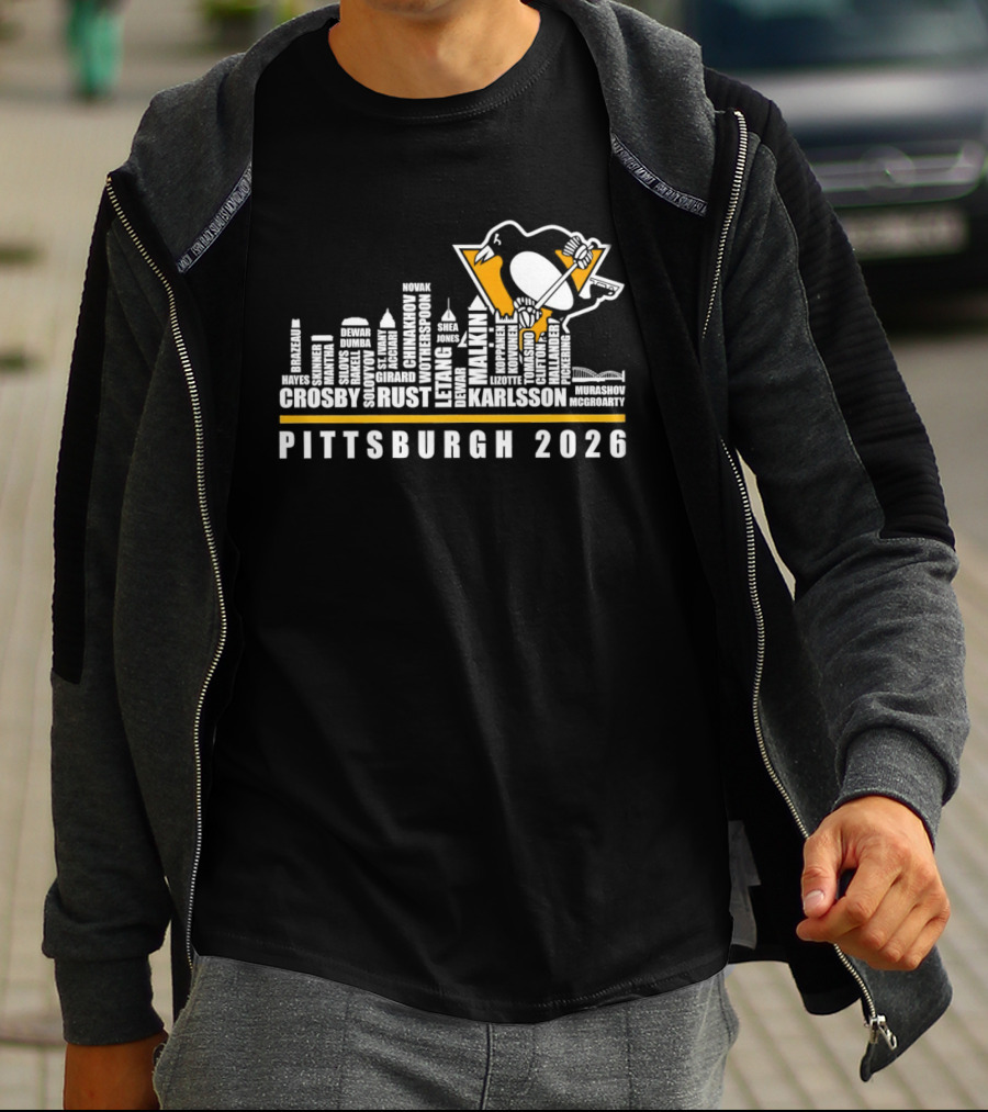 Pittsburgh Penguins Crosby Malkin Letang Karlsson Skyline 2026 T-Shirt
