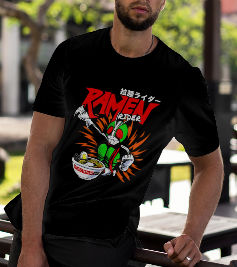 Ramen Rider Japanese Text Meme Funny Bowl Explosion T-Shirt