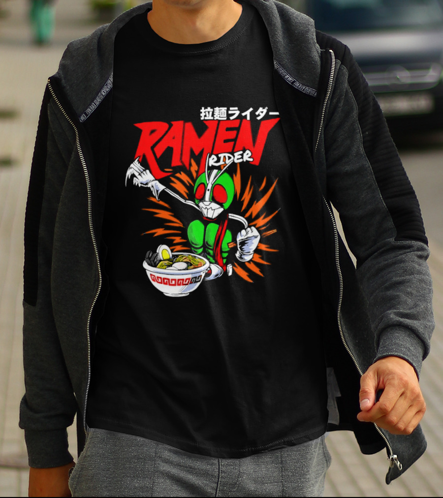 Ramen Rider Japanese Text Meme Funny Bowl Explosion T-Shirt