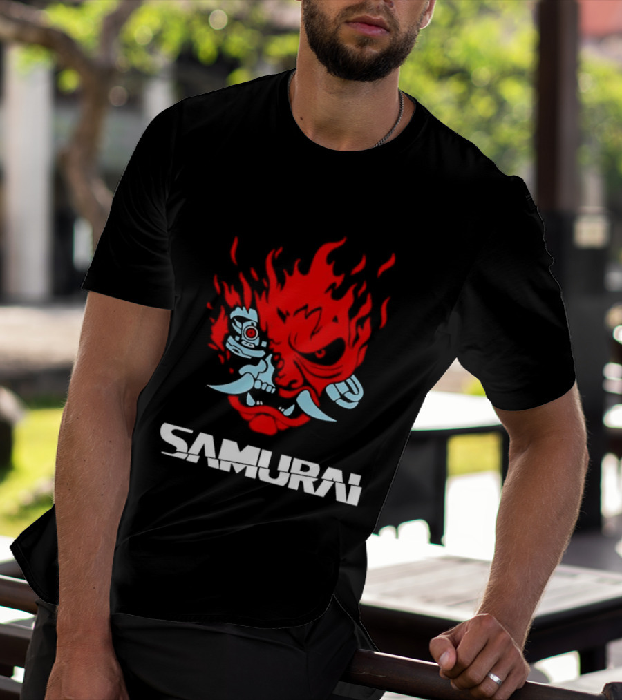Samurai Japanese Oni Demon Mask Flame T-Shirt
