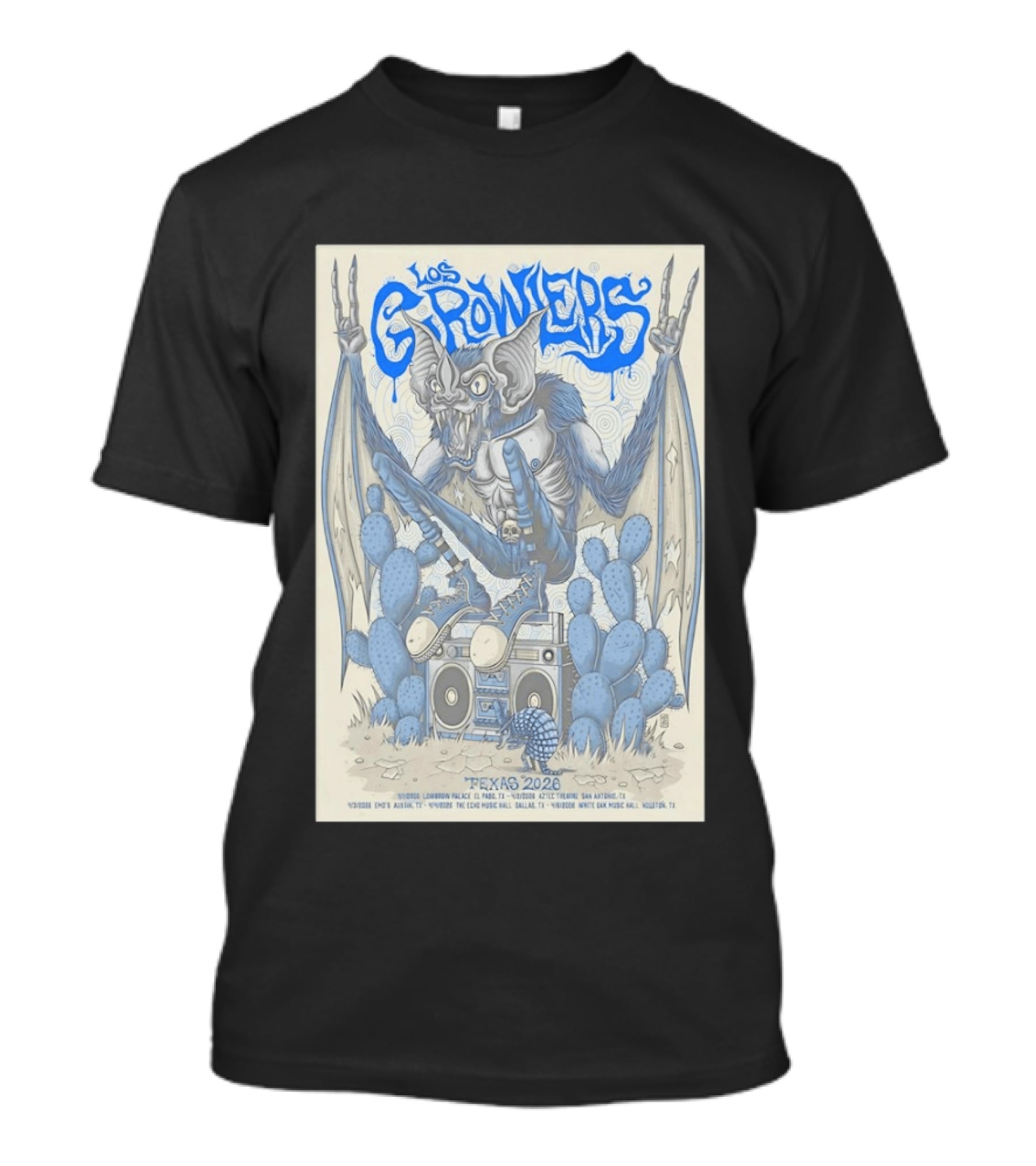 Los Growlers 2026 Texas Shows Bat Creature Boombox Cactus T-Shirt