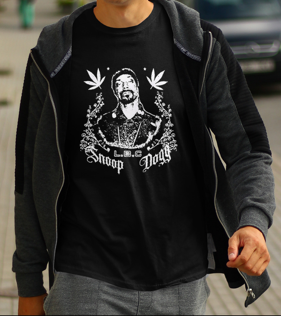 Snoop Dogg L.B.C Portrait With Cannabis Leaves T-Shirt