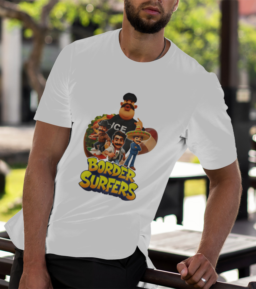 Border Surfers ICE Cartoon Characters Mexican Hat T-Shirt