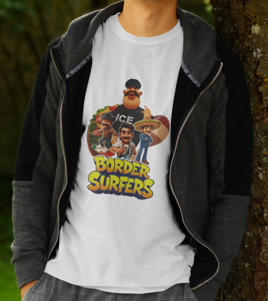 Border Surfers ICE Cartoon Characters Mexican Hat T-Shirt