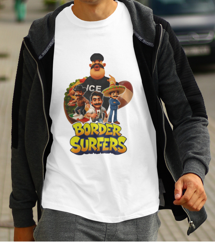 Border Surfers ICE Cartoon Characters Mexican Hat T-Shirt