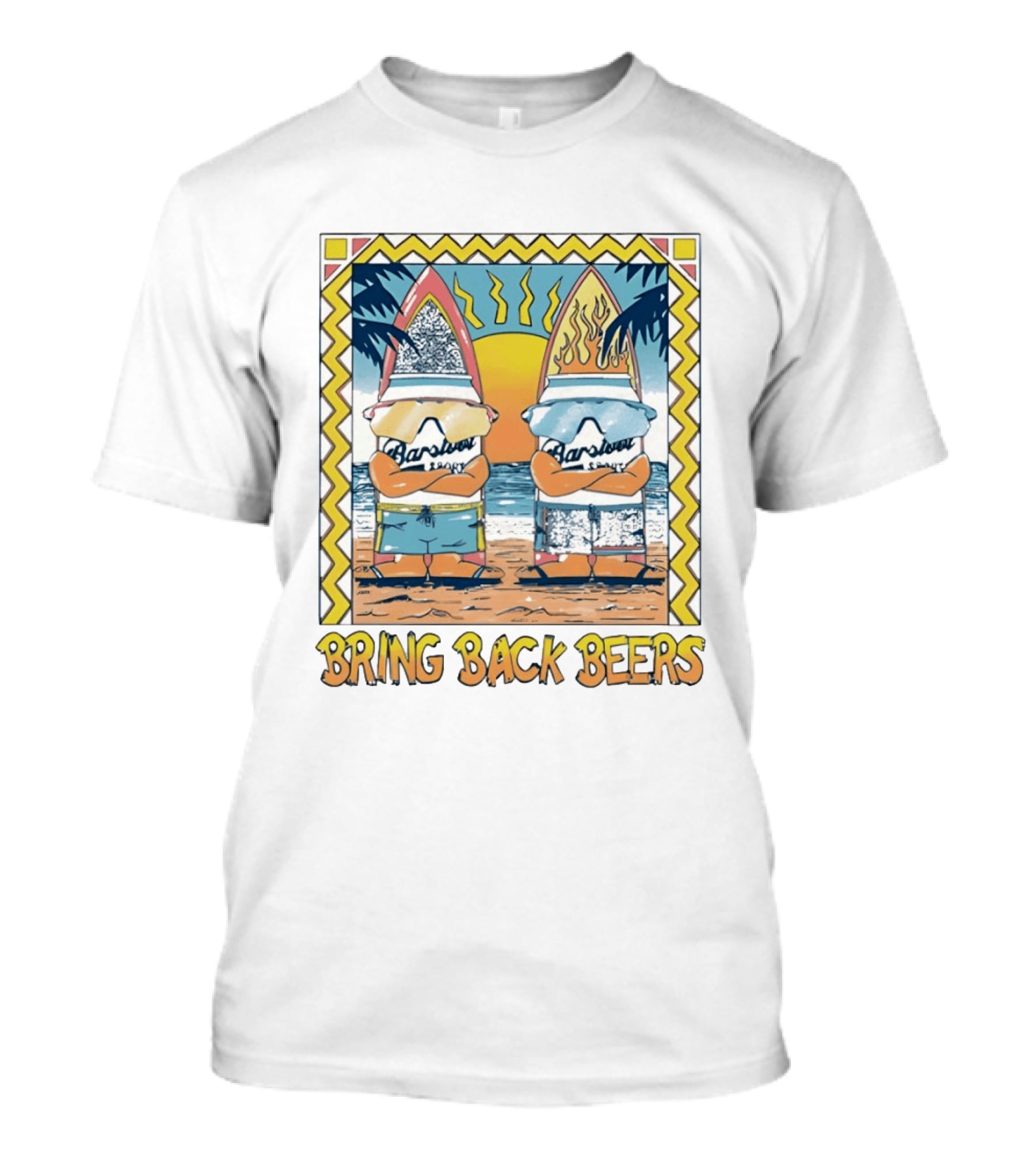 Barstool Surfer Gnomes Bring Back Beers Beach Scene T-Shirt